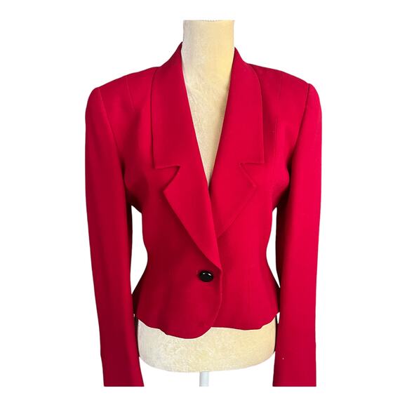 Christian Dior Vintage Red Wool Crop Blazer Size 2 - Picture 2 of 16